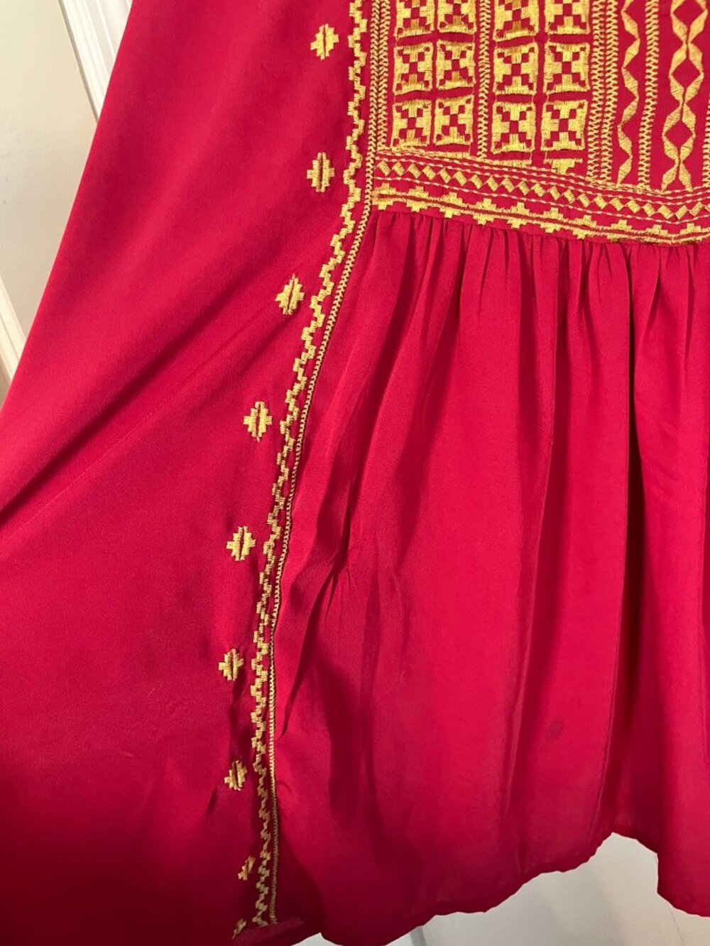 Colorful Embroidered Boho Tunic Top Red Regency Peasant Ethnic Indie Folk Chic - Picture 7 of 10